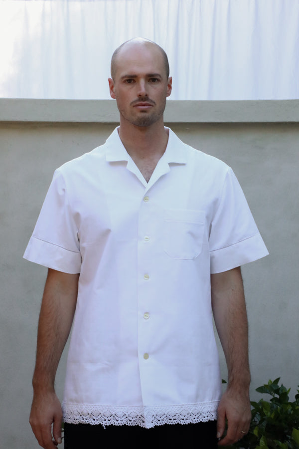 White Lace Detail Short Sleeve Shirt