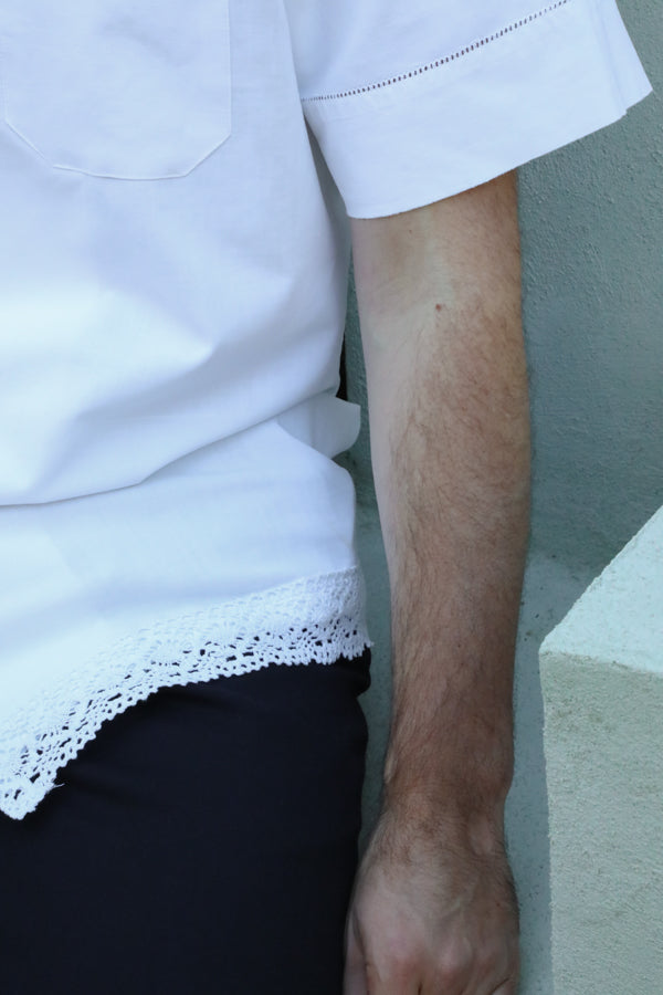 White Lace Detail Short Sleeve Shirt