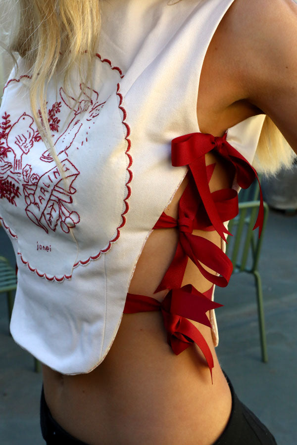 Red Stem Embroidery Bodice - Bull
